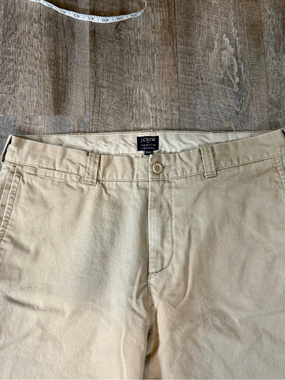 J Crew The Sutton Khaki Chino Pants Mens 34x32 With Fleece Gray Lining Warm
